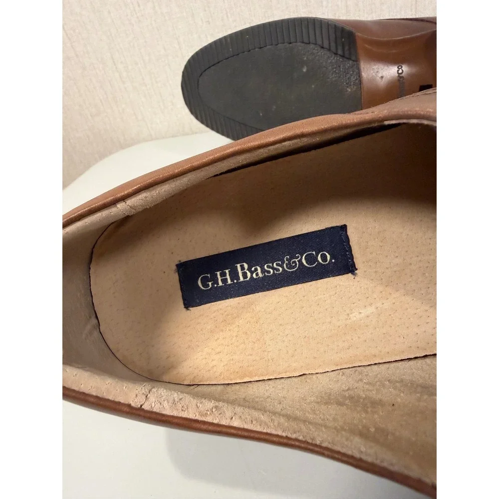 G.H. Bass‎ & Co Mens Huxtable Cognac Brown Leather Plain Toe Oxford Shoes 10.5 M